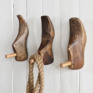 Vintage Antique Wooden Shoe Forms Rustic Shoe Mold Wall Hook Industrial Decor